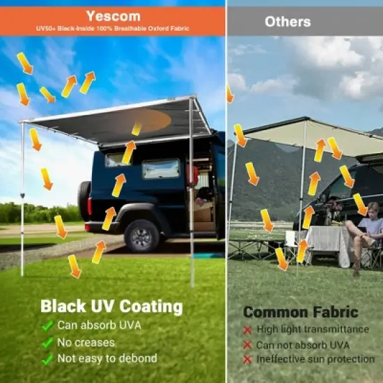 Yescom Semi-Automatic Retractable 6.6'x8.4' Vehicle Awning with Blackout Coating Motor Car Side Roof Rack Overlanding Sun Shade for  Outdoor Camping image {3}