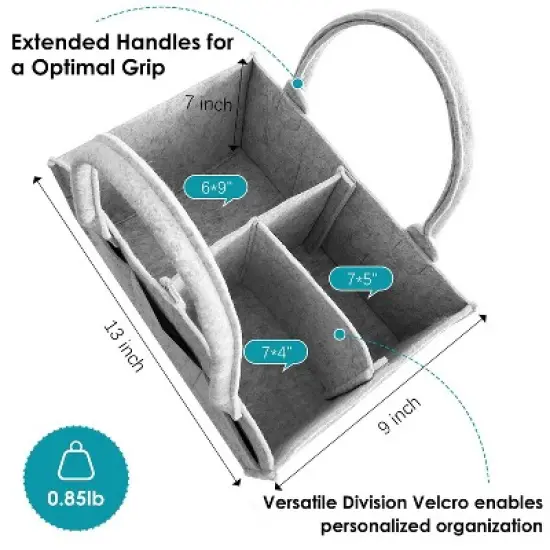 Itopfox 2-Pack Diaper Caddy Organizer with Handle, Portable Nursery Storage Bin for Baby Essentials, Grey image {6}