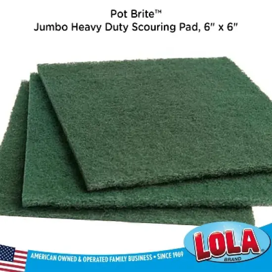 Lola Products Pot Brite Heavy Duty Jumbo Scouring Fiber Pads, 6" x 6", 50% Larger than Most Scouring Pads, Durable Nylon & Polyester Scrub Pad, 3 Pack image {1}