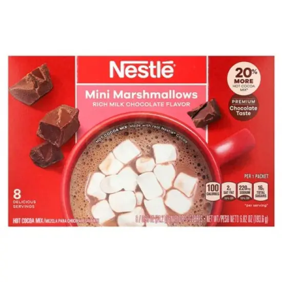 Nestle Hot Cocoa Mix, Mini Marshmallows, Rich Milk Chocolate, 8 Packets, 0.85 oz image {9}