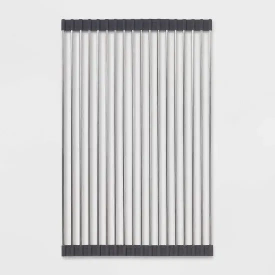 Over the Sink (Roll Away) Dish Drainer Silver - Brightroom&trade;: Stainless Steel Drying Rack Mat, Hand Wash, 20.5"x13" image {3}