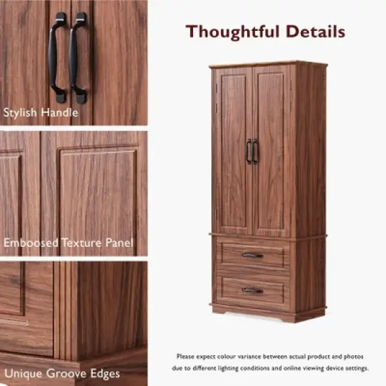 TIRAMISUBEST 71" Farmhouse Kitchen Pantry Cabinet with 2 Large Drawers,Embossed Texture Freestanding Cupboard Cabinet image {4}