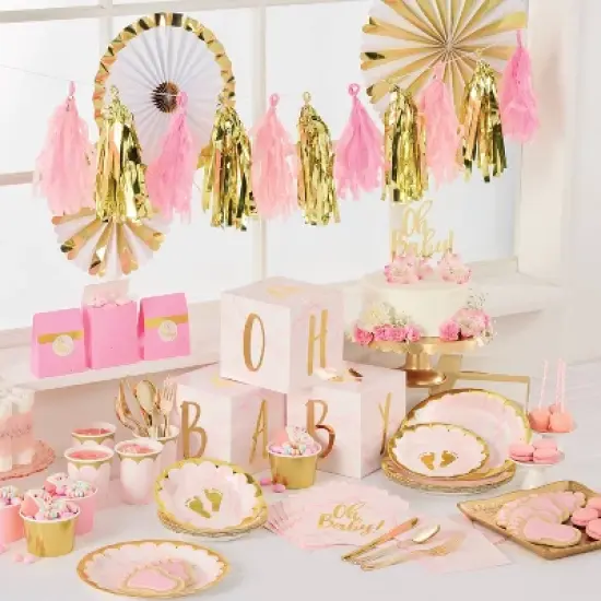 24ct Marble Disposable Dinnerware Dessert Plates Pink image {2}