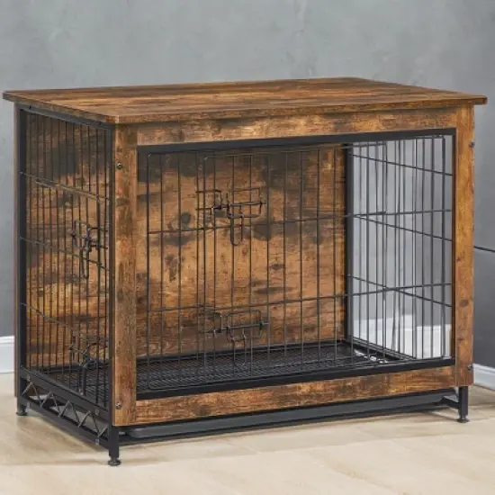 Dog Crate Furniture, 32.5" Side End Table, Modern Kennel for Dogs Indoor up to 45 lb, Heavy-Duty Dog Cage, Double-Door Dog House image {2}