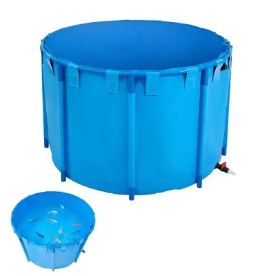 VEVOR Canvas Fish Pond, 448.8 Gal Capacity Above Ground Fish Pond, Foldable PVC Koi Tank, Round Goldfish Tank with Stable Frame and Drain Valve,Blue image {8}
