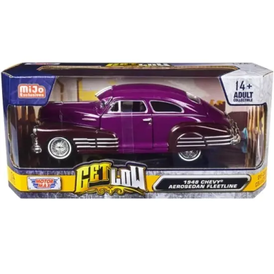 1948 Chevrolet Aerosedan Fleetside Lowrider Purple Metallic and Dark Purple Met. Two-Tone 1/24 Diecast Model Car by Motormax image {2}