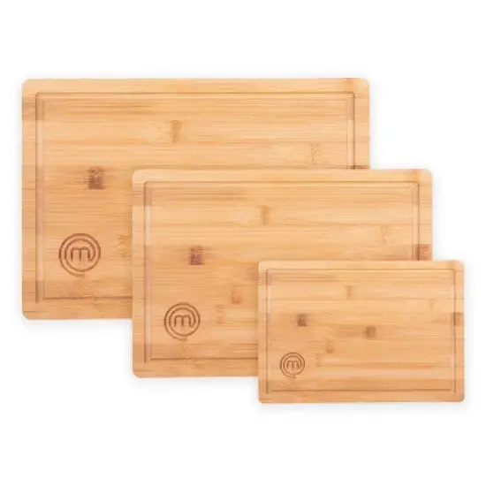 MasterChef 3pc Bamboo Cutting Board Set with Juice Grooves Essential Collection: Lightweight, Teak Brown, Hand Wash image {11}