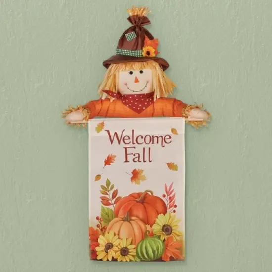 Collections Etc Harvest Scarecrow Welcome Fall Wall Flag 18 X 8 X 33 image {2}