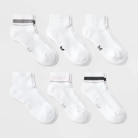 Women's Striped Cushioned 6pk Ankle Socks - All In Motion&trade; White/Pink 4-10: Arch Support, Knit Fabric image {3}