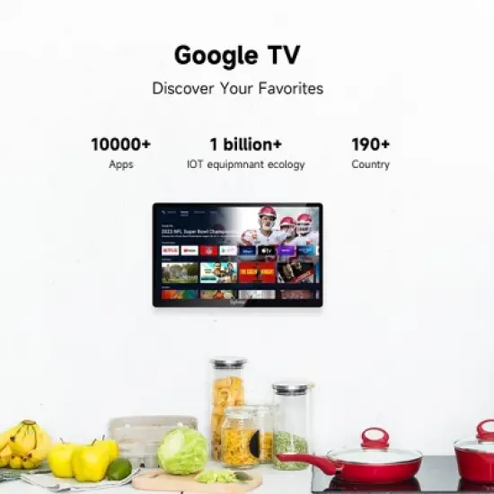 SYLVOX 15.6" Smart Kitchen TV, 1080P FHD Flip-Down Under Cabinet TV, Newest Google TV with App Store, Google Assistant, 12-Volt Smart TV for Kitchen image {6}