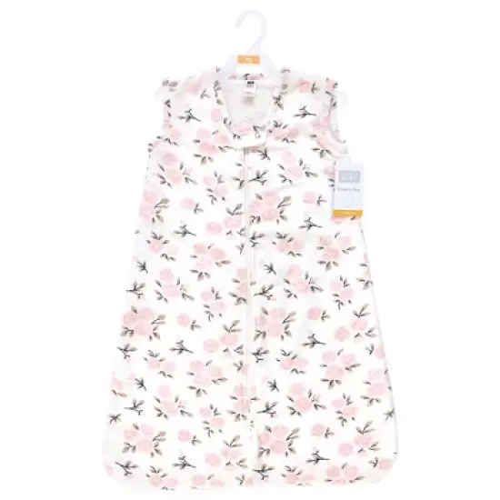 Hudson Baby Infant Girl Plush Faux Fur Sleeping Bag, Wearable Blanket, Neutral Pink Floral image {1}