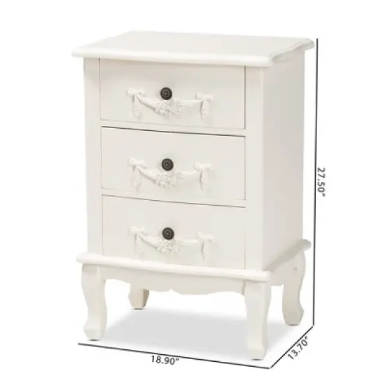 Callen Wood 3 Drawer Nightstand White - Baxton Studio image {9}