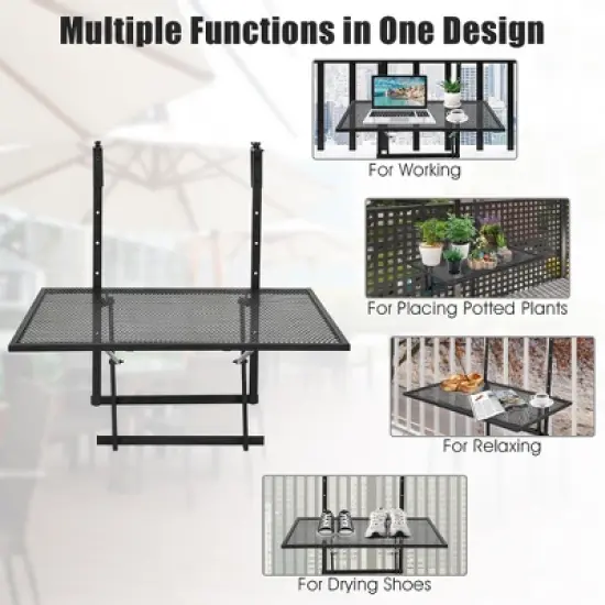 Costway Folding Hanging Table Adjustable Balcony Railing Table Patio Deck Black image {7}