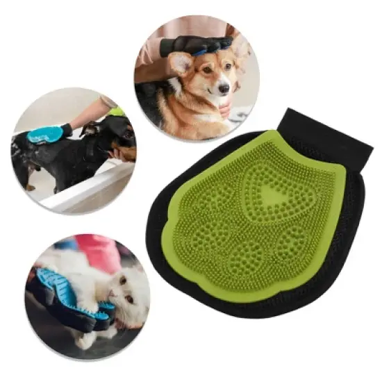 Unique Bargains Pet Grooming Gloves Grass Green Black 1 Pc image {3}