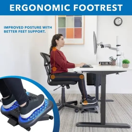 Mount-It! Under Desk Office Footrest with 3-Level Height Adjustment and Rolling Massaging Surface | 17 x 13 Inches image {1}