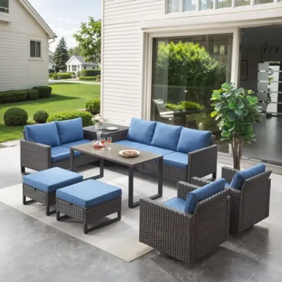 Belord 8PCS Outdoor Patio Furniture Set, All Weather Outdoor Sectional Set with Storage Box, L-Shape Sectional Sofa, Swivel Patio Chair, Coffee Table image {17}