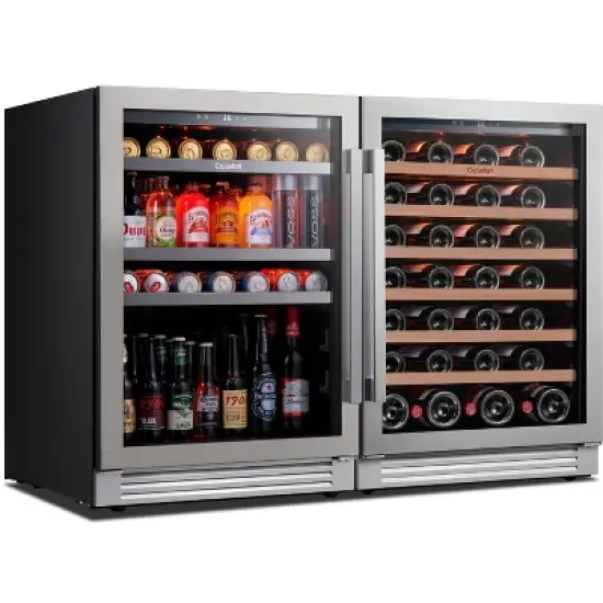 Ca'Lefort Wine Cooler Beverage Refrigerator, Hold 140 Cans and 54 Bottles Dual Zone Wine Fridge with Stainless Steel frame image {1}
