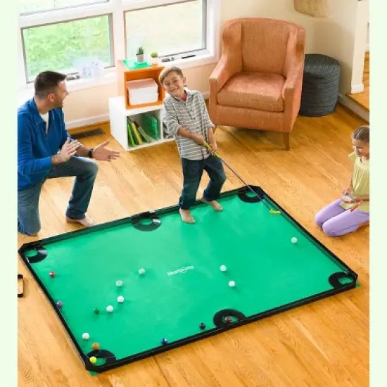 HearthSong - Golf Pool Indoor Family Game-Includes Two Golf Clubs, 16 Balls, Green Mat, and Rails for Kids image {9}
