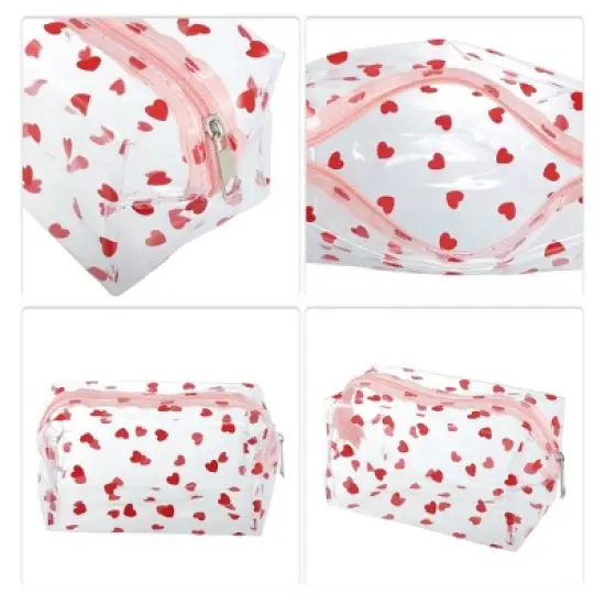 Unique Bargains Portable PVC Clear Heart Makeup Bag Hearts Red 1 Pc image {2}