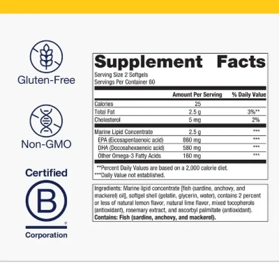 Metagenics OmegaGenics Fish Oil 720mg, High Potency Omega-3 EPA & DHA, Heart, Musculoskeletal & Immune Health Support, 120 Softgels image {1}