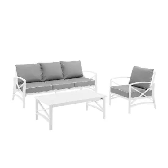 Kaplan 3pc Outdoor Sofa Set with Sofa & Arm Chair with Coffee Table - Gray - Crosley image {5}