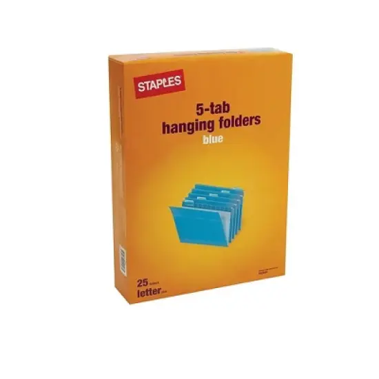 Staples Hanging File Folders 5-Tab Letter Size Blue 25/Box (163501) TR163501 image {5}
