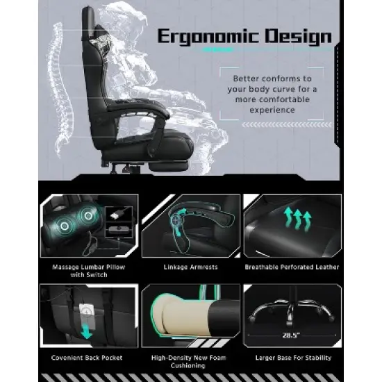 Yaheetech Adjustable Gaming Chair with Footrest and Lumbar Support image {3}