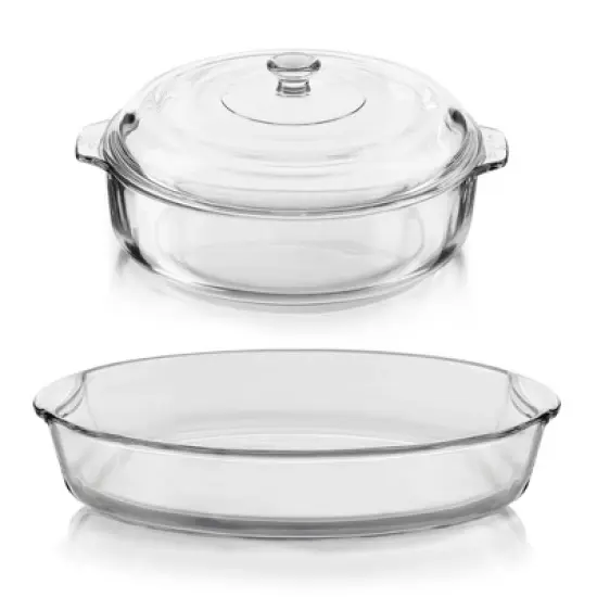 Libbey Baker's Basics 2 Piece Glass Casserole Baking Dish Set with 1 Glass Cover image {8}