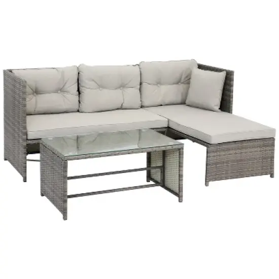 Sunnydaze Outdoor Longford Patio Sectional Sofa Conversation Set with Cushions and Table - 3pc image {12}