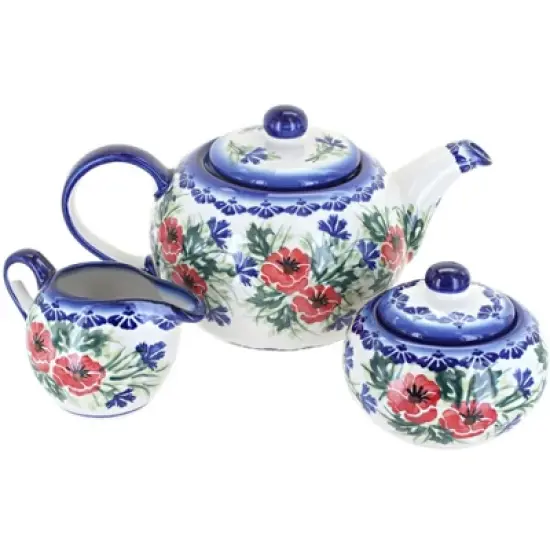 Blue Rose Polish Pottery 1700 WR Unikat 3 Piece Tea Set image {1}