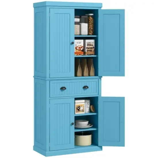 HOMCOM 72" Traditional Freestanding Kitchen Pantry Cabinet Cupboard with Doors and 3 Adjustable Shelves image {9}