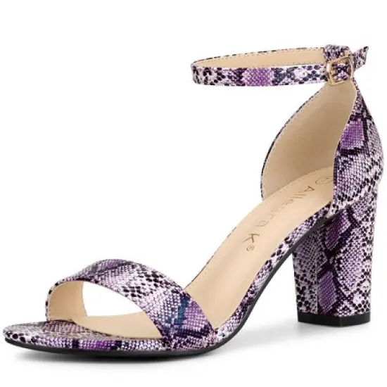 Allegra K Women's Snakeskin Chunky Heels Ankle Strap Sandals image {9}
