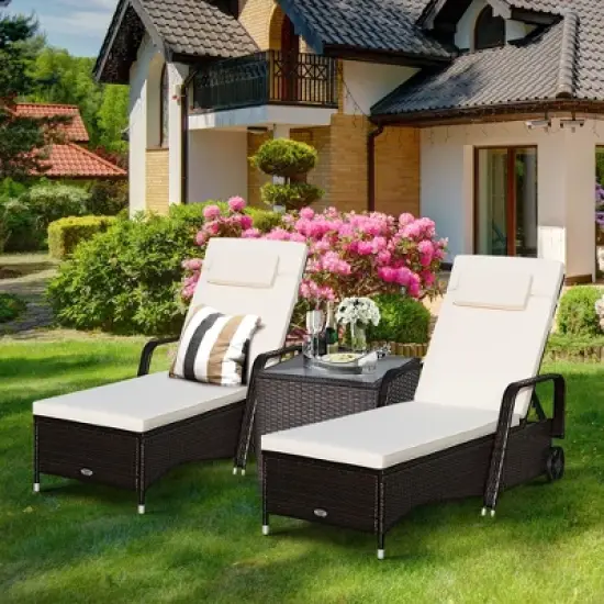 2PCS Patio Rattan Lounge Chair Chaise Adjustable Recliner Cushioned Sofa Garden image {2}