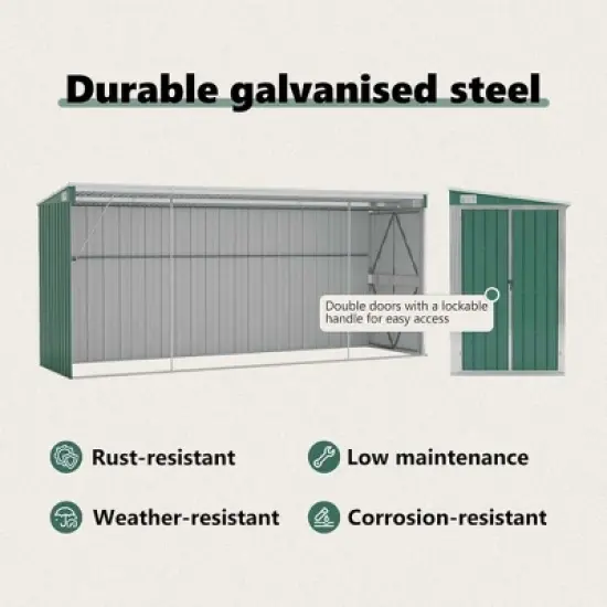 vidaXL Storage Shed Wall-mounted Garden Shed for Backyard Galvanized Steel - Green 46.5" x 150.4" x 70.1" image {7}