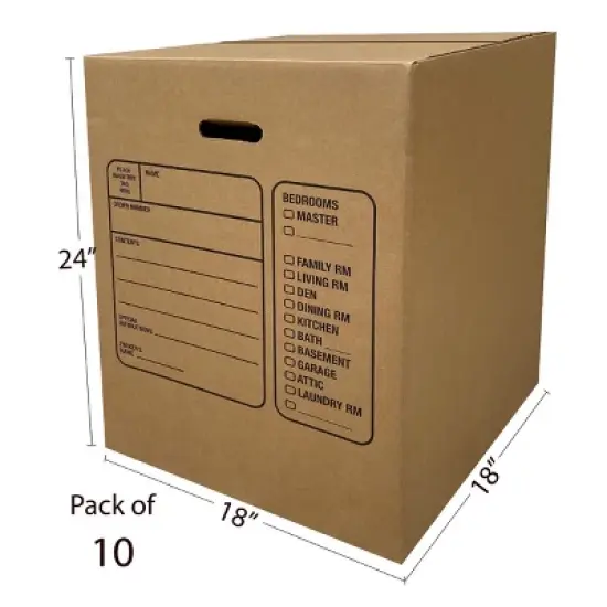 UBMOVE Pack of 10 Premium Large Corrugated Moving Boxes with Handles, 18" x 18" x 24" image {2}