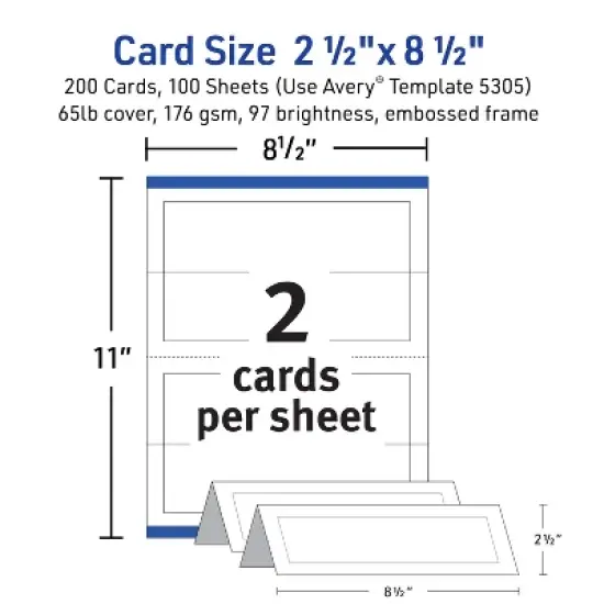 Avery Tent Cards, 2.5" x 8.5", Embossed Border, 200 Cards (25305) image {4}