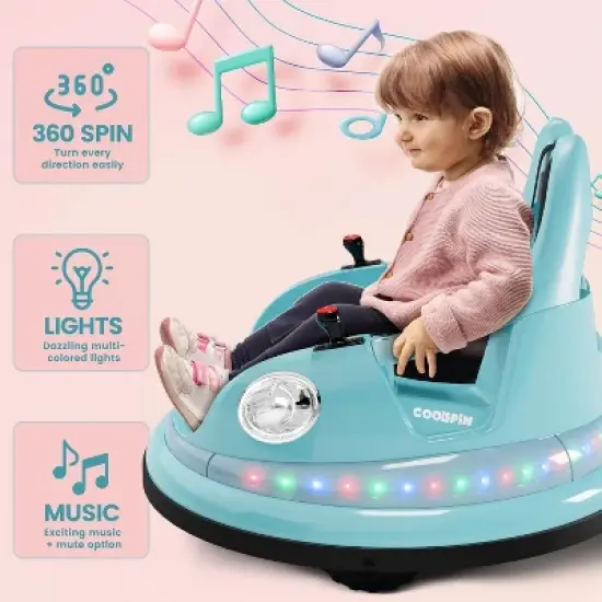 12V Kids Ride-On Bumper Car with Remote Control, 360&deg; Spin Electric Toy Car for Toddlers, 2 Speeds, Music, Safety Belt, Indoor/Outdoor image {2}
