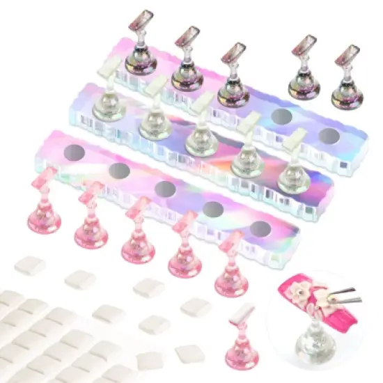 Saviland Salon-Grade Press-On System: 3-Pc Magnetic Iridescent Stands w/40 Reusable Silicone Pads - Nail Artistry Training Essentials. image {7}