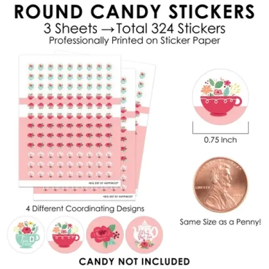 Big Dot of Happiness Floral Let's Par-Tea - Garden Tea Party Small Round Candy Stickers - Party Favor Labels - 324 Count image {2}