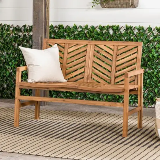 Slatted Chevron Acacia Wood Patio Loveseat &ndash; Saracina Home image {1}