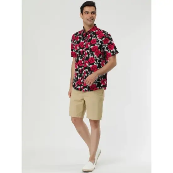 Lars Amadeus Men's Summer Floral Print Short Sleeve Button Down Beach Hawaiian Casual Shirt image {3}