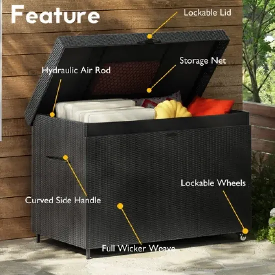 Bigget Outdoor 230 Gallon Steel Wicker Patio Deck Storage Box image {3}