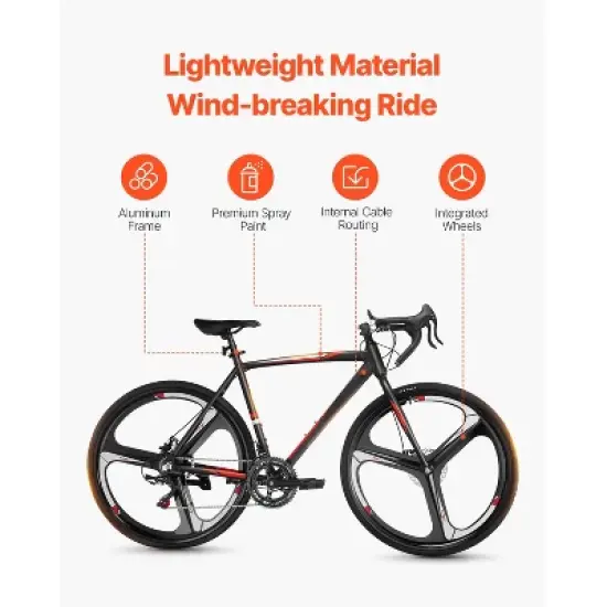 VEVOR Road Bike, 700C Wheels Racing Bike, SHIMANO 14 Speeds Drivetrain City Commuter Road Bicycle with Aluminum Alloy Frame, Drop Bar, Black image {2}