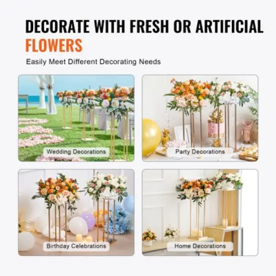 VEVOR 4PCS Gold Metal Column Wedding Flower Stand, 23.6inch High With Metal Laminate, Vase Geometric Centerpiece Stands, Cylindrical Floral Display image {1}