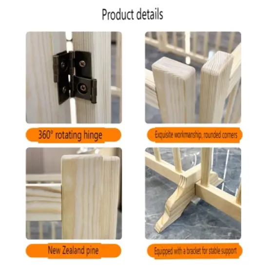 Racxily 31"H Folding Wooden Freestanding Dog Gate, Dog Gates for Doorways, Stairs, Wood Dog Fences Indoor Pet Gate, Step Over Fence-8 Panel image {4}