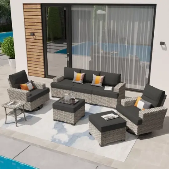 XIZZI Versatile Outdoor Rattan Sectional Sofa Set Collection, 8/9/10-Piece Set w/ Comfy Swivel Chairs, Perfect for Patio Relaxation and Entertaining image {10}