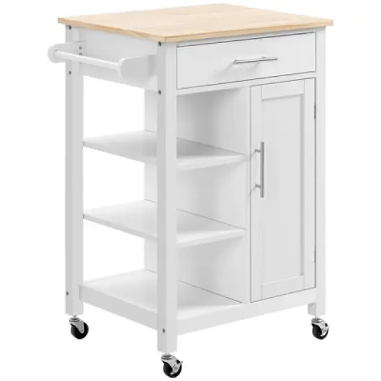 HOMCOM Compact Kitchen Island Cart on Wheels, Rolling Utility Trolley Cart with Storage Shelf & Drawer for Dining Room image {6}