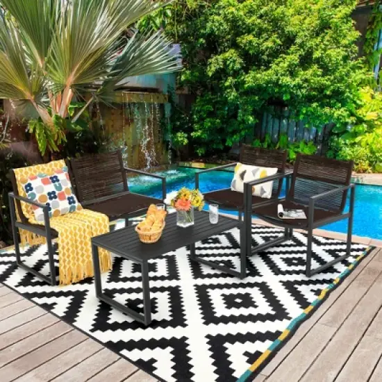 Costway 4PCS Patio Furniture Conversation Set Sofa Loveseat Armrest Garden Deck image {1}