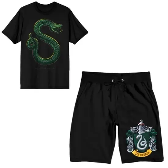 Harry Potter Slytherin Crest Men's Short Sleeve Shirt & Sleep Shorts Set image {5}