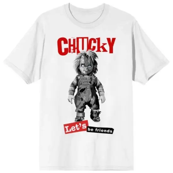 Chucky Let's Be Friends Crew Neck Short Sleeve Men's White T-shirt image {4}